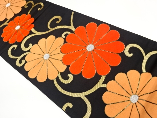 JAPANESE FUKURO OBI / WOVEN KIKU ARABESQUE
